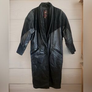 Elegant G-III Black Leather Long Coat